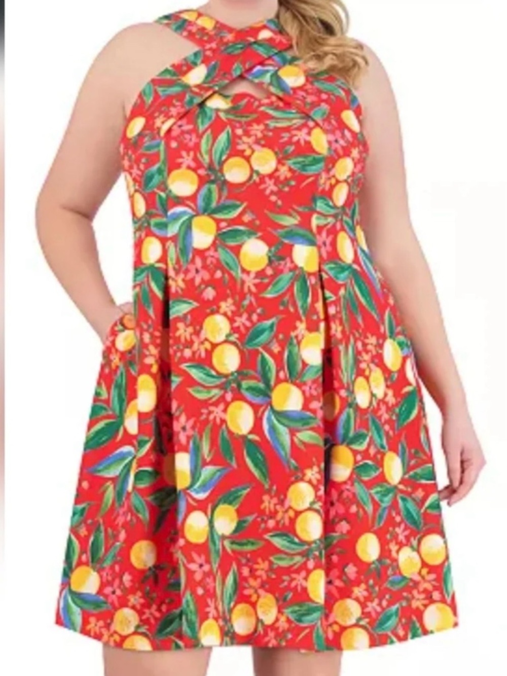 Vince Camuto A-Line Dress Floral Fruit Red Yellow PLUS 16W NWT